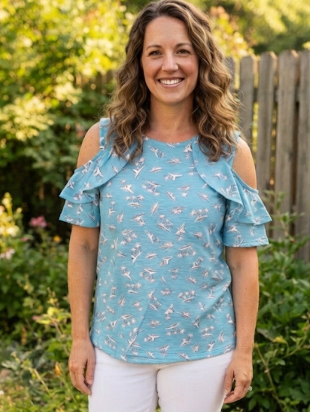 Juicy Couture Blue Tropical Print Cold-Shoulder Camisole
